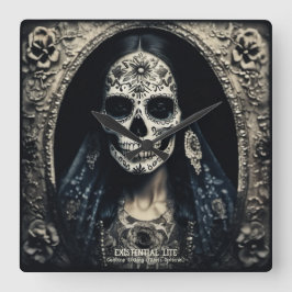 EXISTENTIAL LITE Femme Schedel Portret 4b Vierkante Klok