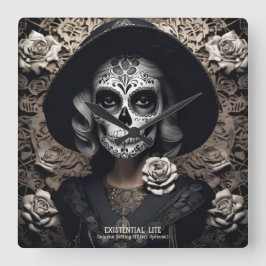 EXISTENTIAL LITE Femme Schedelportret 3b Vierkante Klok