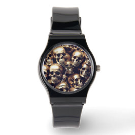 EXISTENTIAL LITE Gold Skulls Unisex Silicone Strap Horloge