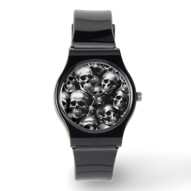 EXISTENTIAL LITE Silver Skulls Unisex Horloge (Voorkant)