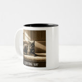 existentialistische kat tweekleurige koffiemok (Voorkant links)