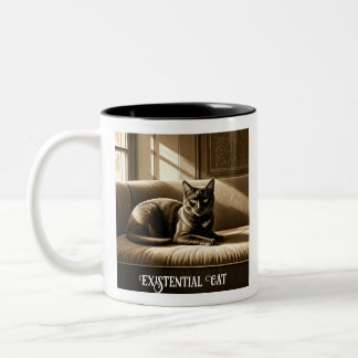 existentialistische kat tweekleurige koffiemok