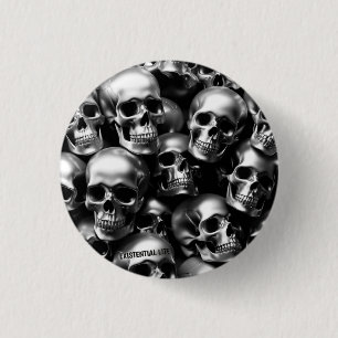 EXISTENTIËLE LITE Zilveren Schedels Pin Button Bad