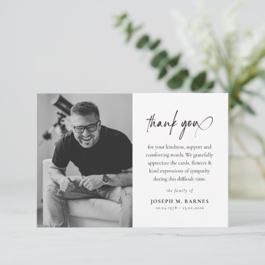Exlegant Script Photo Funeral Bedankkaart (Staand voorkant)