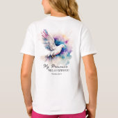 Exodus 33:14 Mijn tegenwoordigheid zal met u meega T-shirt (Achterkant)