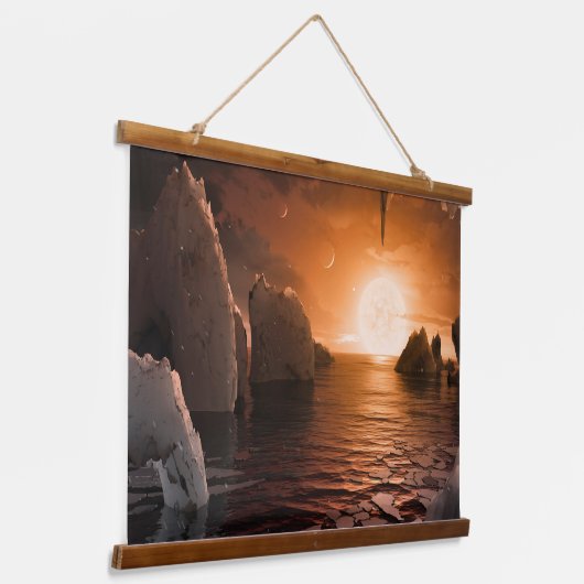 Exoplanet Trappist-1f vanaf zijn ijzige nachtzijde Hangend Wandkleed (Gebogen)