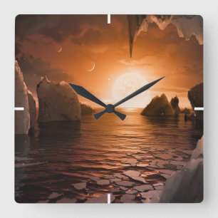 Exoplanet Trappist-1f vanaf zijn ijzige nachtzijde Vierkante Klok