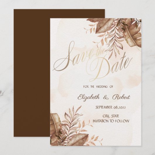 Exotic Autumn Floral Save the Date (Voorkant / Achterkant)