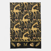 Exotic Black Gold Giraffe Boho Monogram Theedoek (Verticaal)