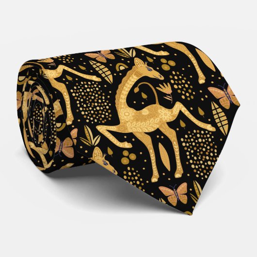 Exotic Black Gold Giraffe Boho Pattern Stropdas (Opgerold)