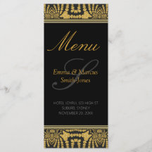 Exotic Black & Gold Tribal Batik Wedding Menu Kaar