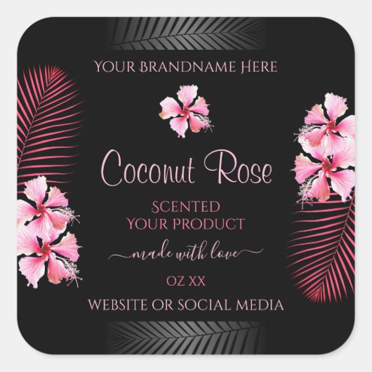 Exotic Black Product Labels roze Hawaii Flowers (Voorkant)