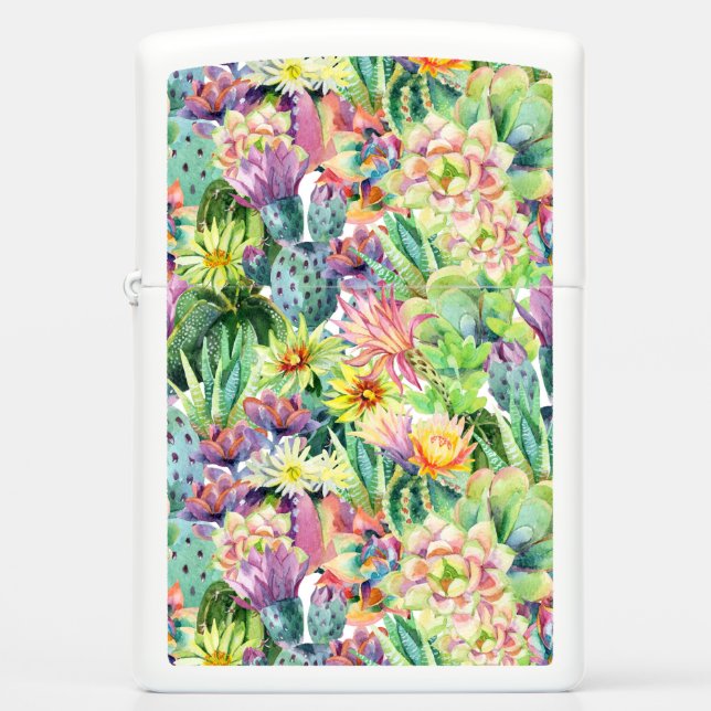Exotic Blooming Waterverf Cacti Pattern (Voorkant)