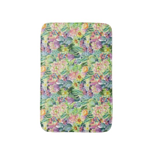 Exotic Blooming Waterverf Cacti Pattern Badmat (Voorkant Verticaal)