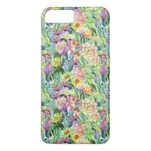 Exotic Blooming Waterverf Cacti Pattern iPhone 8 Plus / 7 Plus Hoesje