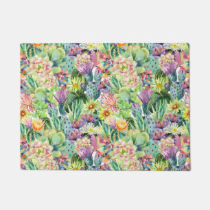 Exotic Blooming Waterverf Cacti Pattern Deurmat