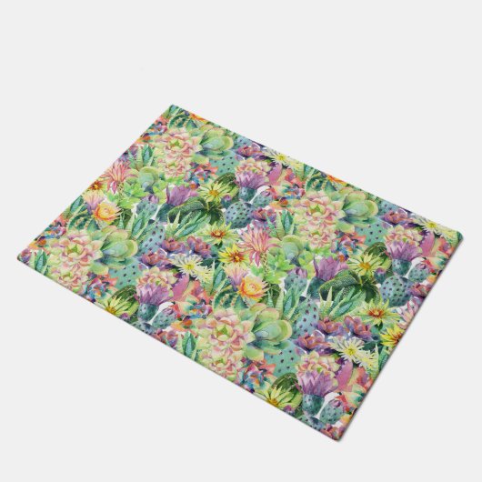 Exotic Blooming Waterverf Cacti Pattern Deurmat (Schuin)