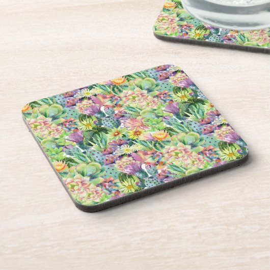 Exotic Blooming Waterverf Cacti Pattern Drankjes Onderzetter (Linkerzijde)