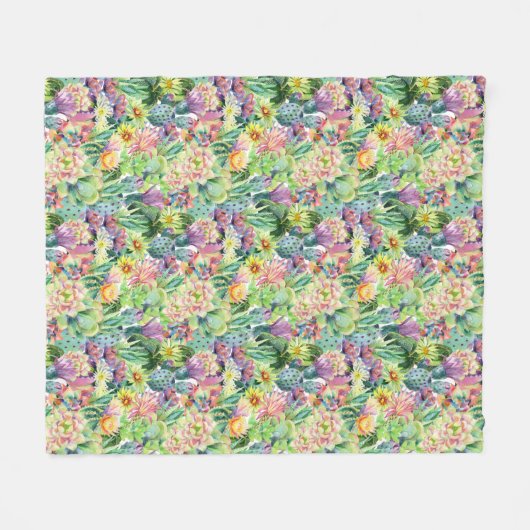 Exotic Blooming Waterverf Cacti Pattern Fleece Deken (Voorkant (Horizontaal))