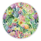 Exotic Blooming Waterverf Cacti Pattern Keramische Knop (Voorkant)