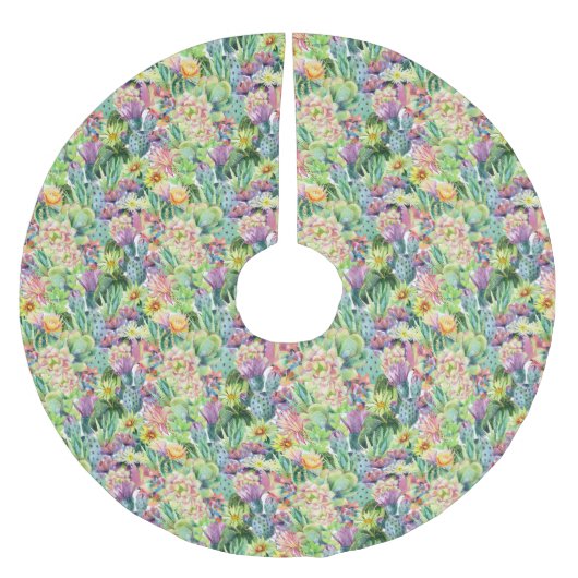 Exotic Blooming Waterverf Cacti Pattern Kerstboom Rok (Voorkant)