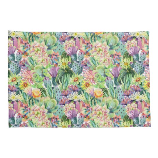 Exotic Blooming Waterverf Cacti Pattern Kussensloop (Achterkant-Rechts)