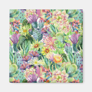 Exotic Blooming Waterverf Cacti Pattern Magneet