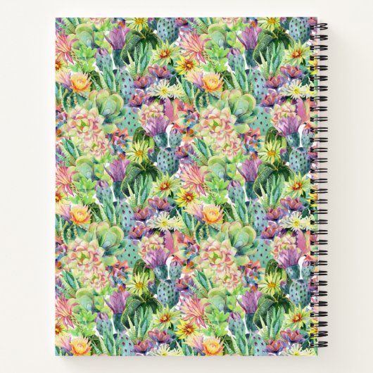Exotic Blooming Waterverf Cacti Pattern Notitieboek (Achterkant)