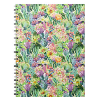 Exotic Blooming Waterverf Cacti Pattern Notitieboek
