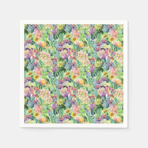 Exotic Blooming Waterverf Cacti Pattern Servet