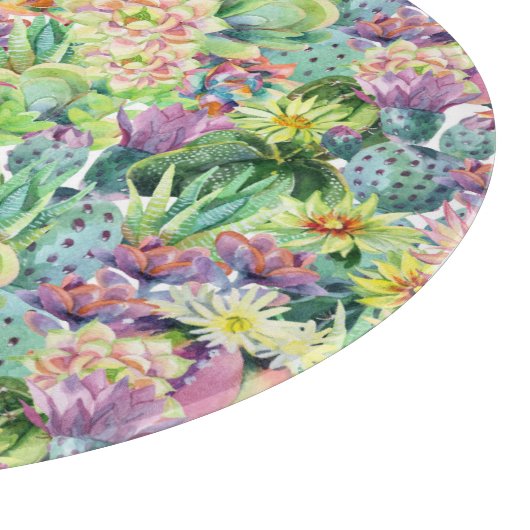 Exotic Blooming Waterverf Cacti Pattern Snijplank (Hoek)