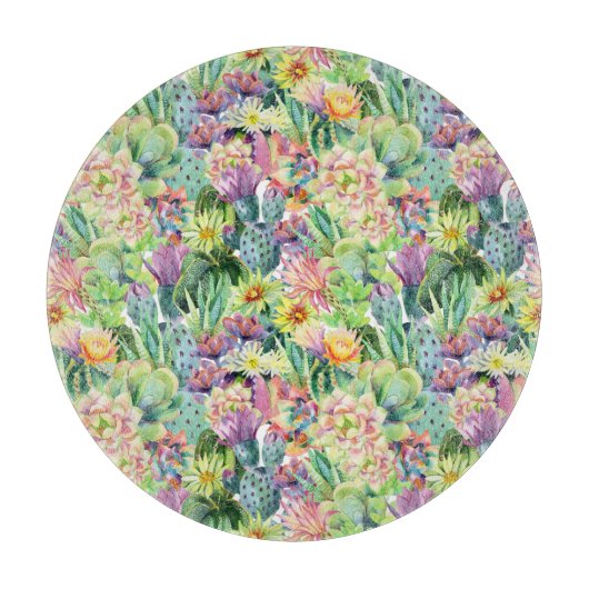 Exotic Blooming Waterverf Cacti Pattern Snijplank (Voorkant)