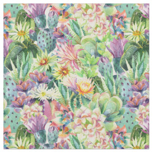 Exotic Blooming Waterverf Cacti Pattern Stof