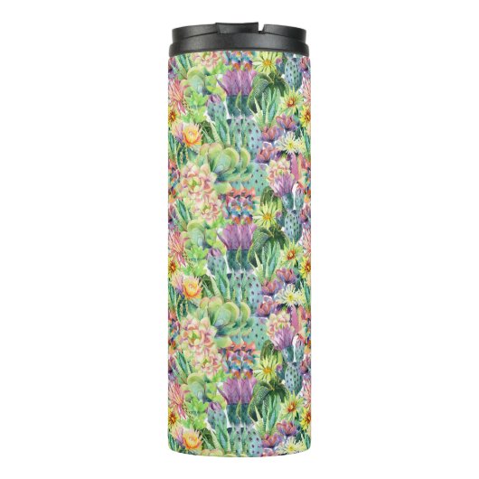 Exotic Blooming Waterverf Cacti Pattern Thermosbeker (Achterkant)