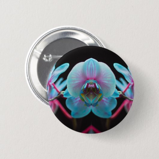 Exotic Blue Orchid Reflection Ronde Button 5,7 Cm (Voorkant /achterkant)