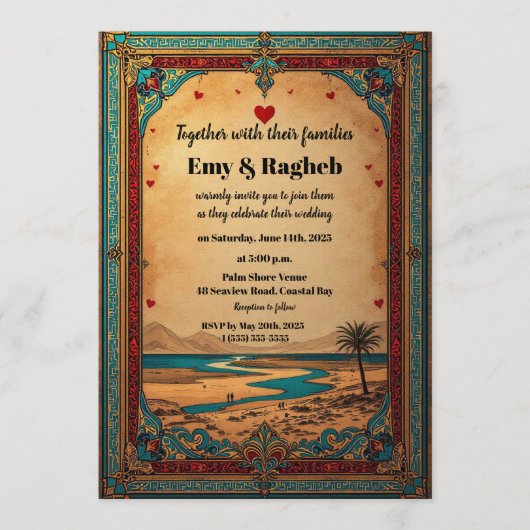 Exotic Desert Oasis Wedding Invitation Kaart (Voorkant)