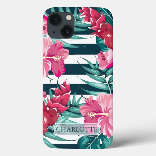 Exotic Flowers Monogram gestript Case-Mate iPhone Case (Achterkant)