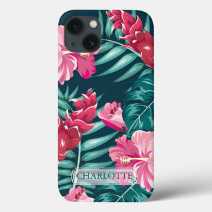 Exotic Flowers Monogram Roze iPhone 13 Hoesje