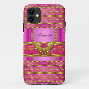 Exotic Gold Hot Pink Butterfly Diamond iPhone 11 Hoesje