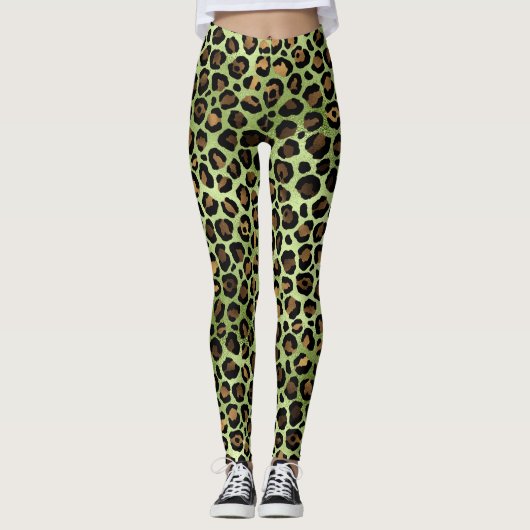 Exotic Green Leopard Print Leggings (Voorkant)