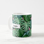 Exotic Green Tropical Leaves Pattern Koffiemok (Voorkant links)