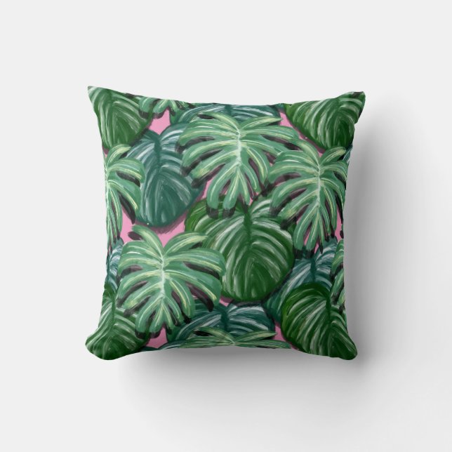 Exotic Green Tropical Leaves Pattern Kussen (Voorkant)
