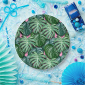 Exotic Green Tropical Leaves Pattern Papieren Bordje (Feest)