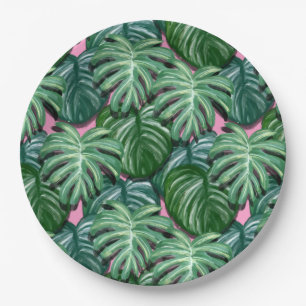 Exotic Green Tropical Leaves Pattern Papieren Bordje