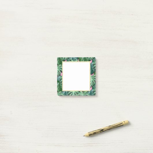 Exotic Green Tropical Leaves Pattern Post-it® Notes (Op bureau)