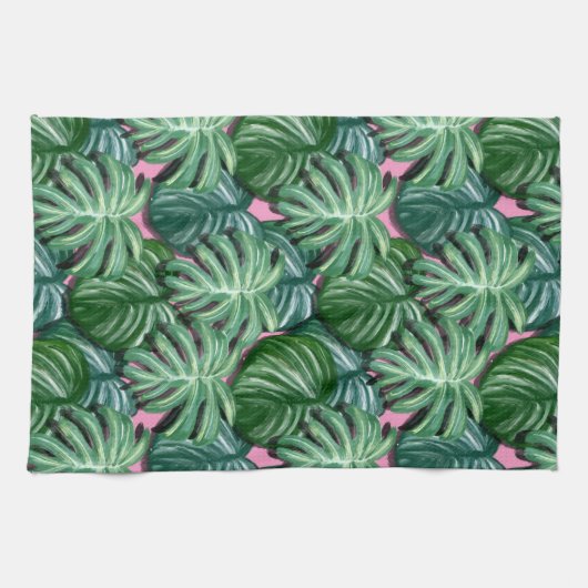 Exotic Green Tropical Leaves Pattern Theedoek (Horizontaal)