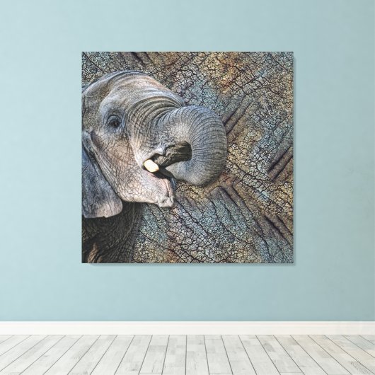 Exotic Grey Elephant Leather Camouflage Dierdier Canvas Afdruk (Insitu (Houten vloer))