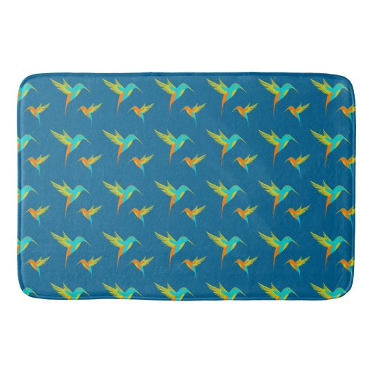 Exotic Hummingbird Pattern Blue Badmat (Voorkant)