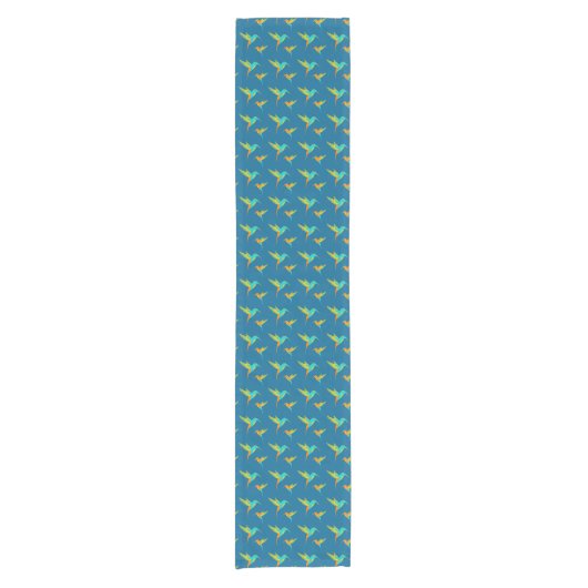 Exotic Hummingbird Pattern Blue Korte Tafelloper (Voorkant)