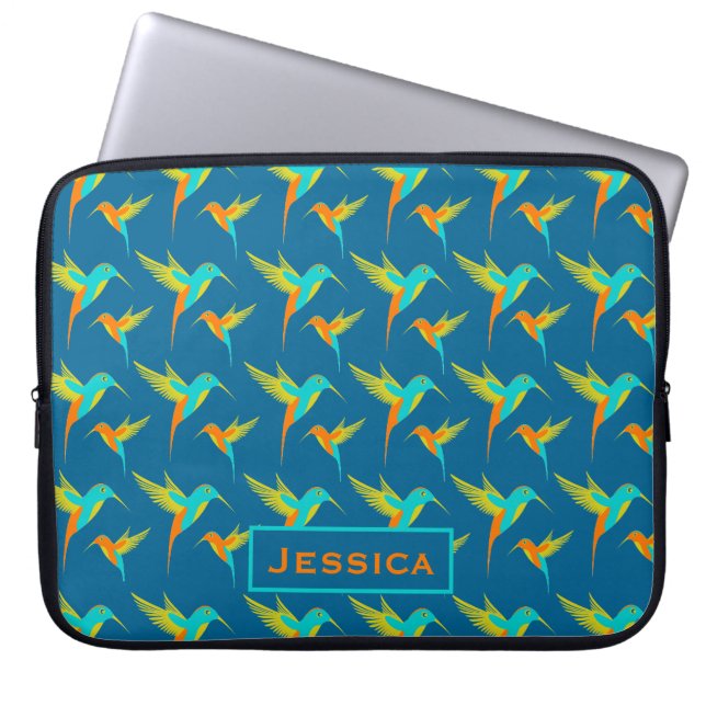 Exotic Hummingbird Pattern Blue Personated Laptop Sleeve (Voorkant)